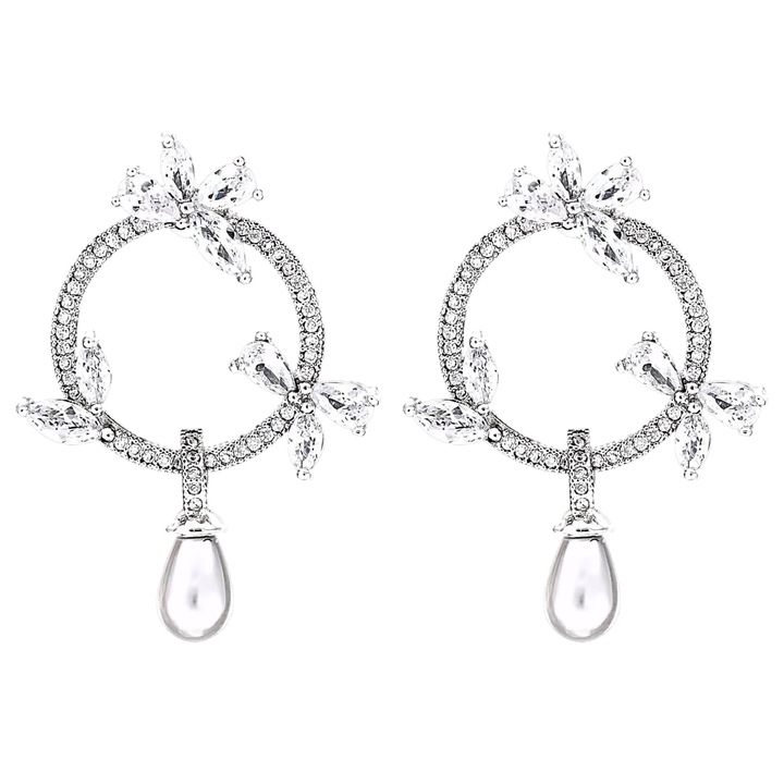 Cercei placati cu Aur 18K, Perle si Diamante, Yoko