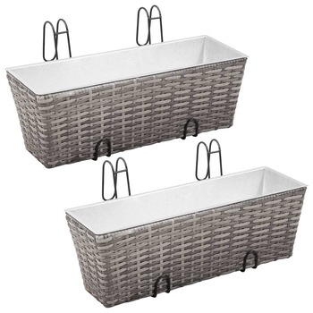 Set 2 jardiniere de balcon, vidaXL, Ratan, 50 x 17 x 17 cm, Gri Set 2 jardiniere de balcon, vidaXL, Ratan, 50 x 17 x 17 cm, Gri