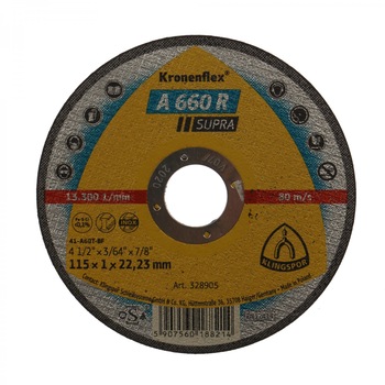 Disc debitare inox si otel, Klingspor A 660 R Supra, 115 x 22.23 x 1 mm Disc debitare inox si otel, Klingspor A 660 R Supra, 115 x 22.23 x 1 mm
