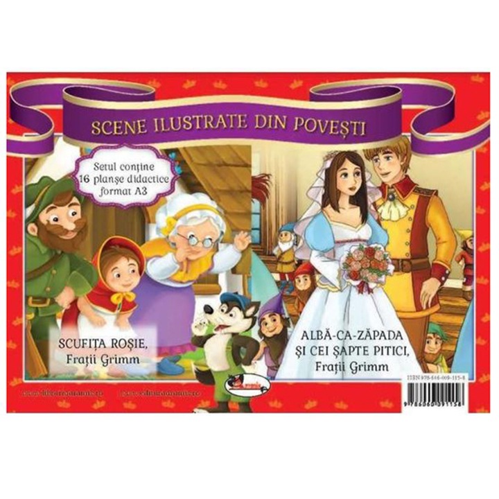 Scufita Rosie / Alba ca zapada si cei sapte pitici. Scene ilustrate din povesti - 16 Planse A3