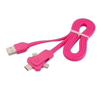 Cablu 3 in 1 rotativ cu conector Micro USB, type C, Lightning, 1 m lungime, Roz, BBL815 Cablu 3 in 1 rotativ cu conector Micro USB, type C, Lightning, 1 m lungime, Roz, BBL815