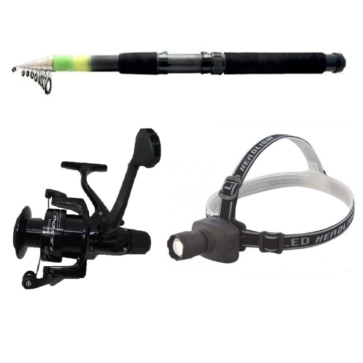 Set lanseta 3.6m cu 7 segmente si mulineta LS500 cu lanterna led frontala