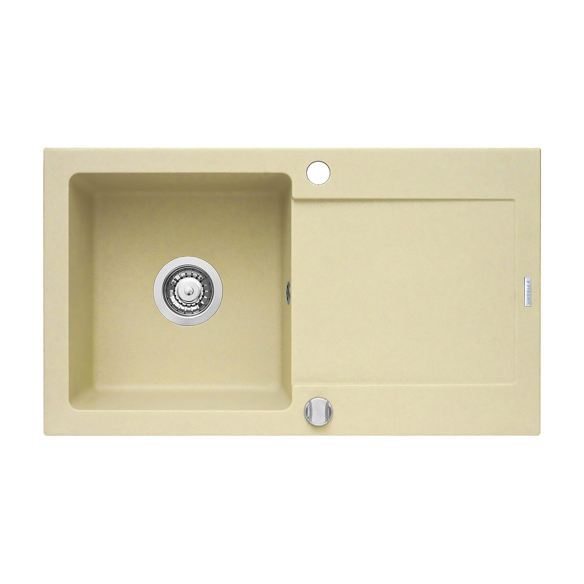 Chiuveta Pyramis 1B1D, dimensiune 760x440mm, adancime 170mm, reversibila, finisaj pyragranite crem