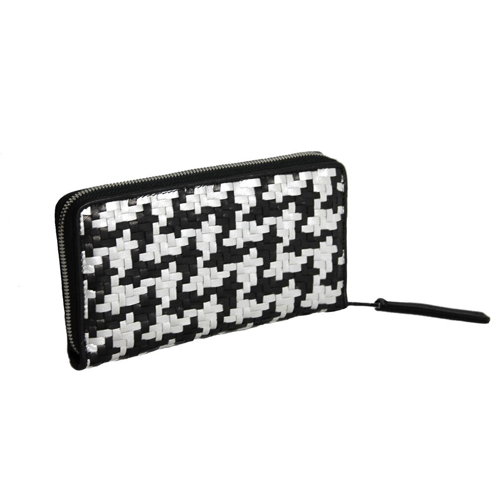 Portofel dama din piele naturala impletit, Dellaconte, Argintiu cu Negru