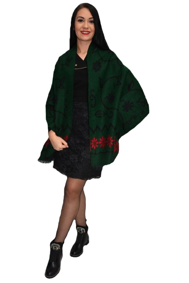 Esarfa tip sal casual de iarna cu modele ,nuanta verde, D&J Exclussive