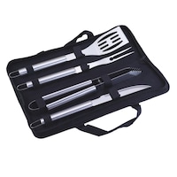 Set 4 Accesorii Gratar din inox, Contine: Spatula, Cleste, Furculita, Cutit