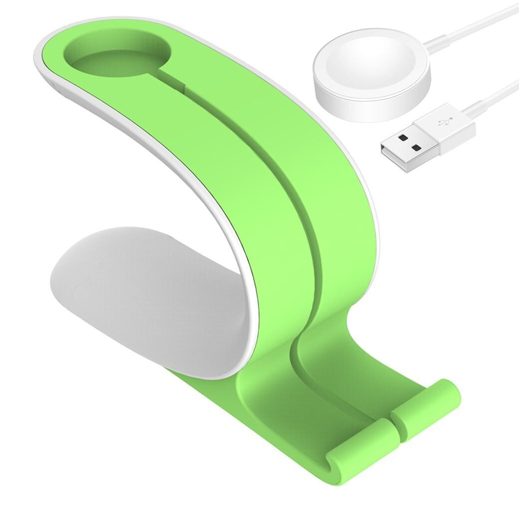 Suport cu cablu alimentare Apple watch, alb cu verde, 2 in 1, Cartek, Dock stand