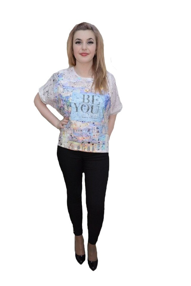 Tricou cu maneca scurta si lungime asimetrica, nuanta roz pudra, D&J Exclussive, Roz Pudra