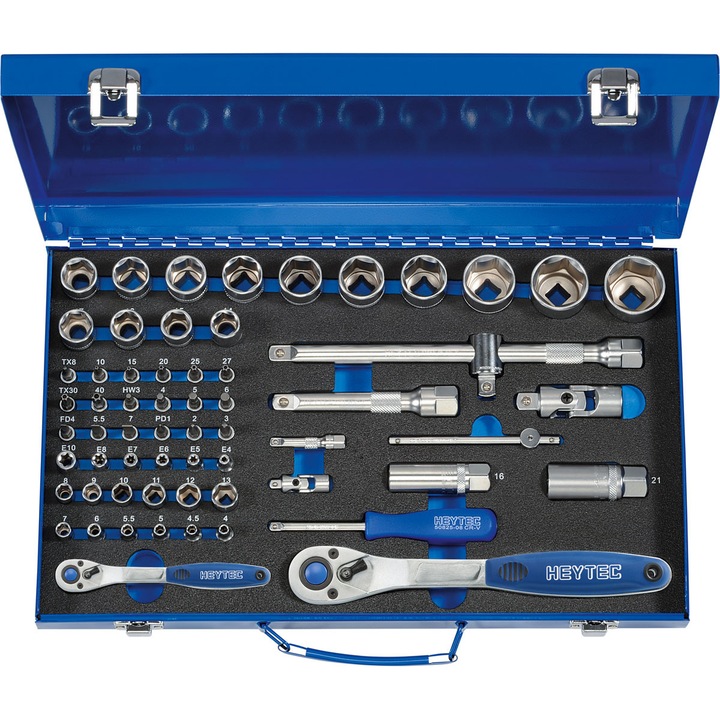 Set chei tubulare, HEYTEC, 1/2", 1/4", 61 piese