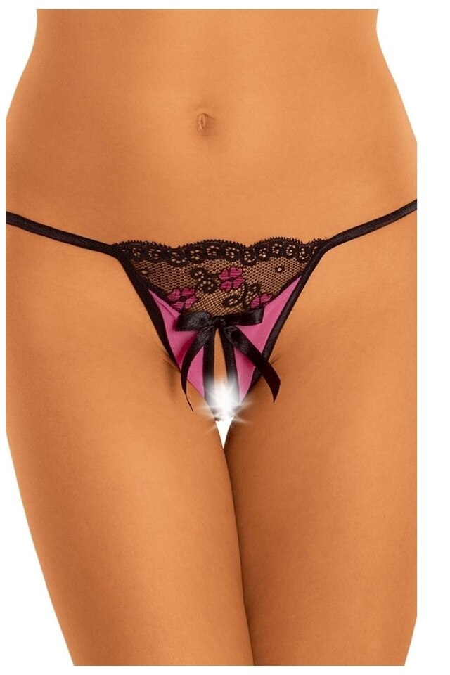 Bikini, Softline, String 2350, tul si dantela, cu decupaj, elastic, semitransparent, negru/roz