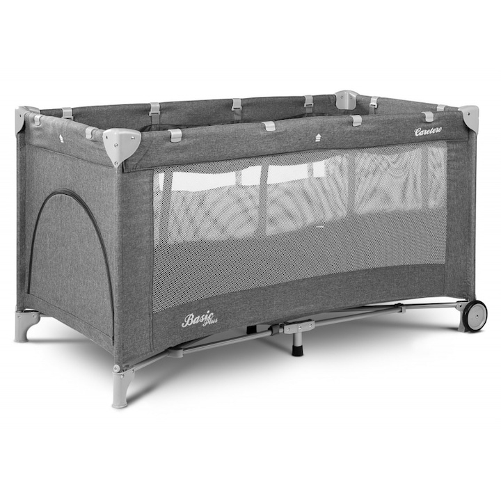 Patut pliant, Caretero, Basic Plus, Cu doua nivele, Cu geanta de transport, 120x60 cm, Graphite