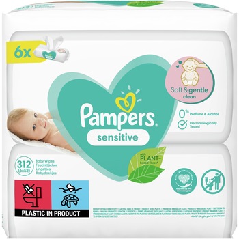 Servetele umede Pampers Sensitive, 6 pachete x 52, 312 buc Servetele umede Pampers Sensitive, 6 pachete x 52, 312 buc