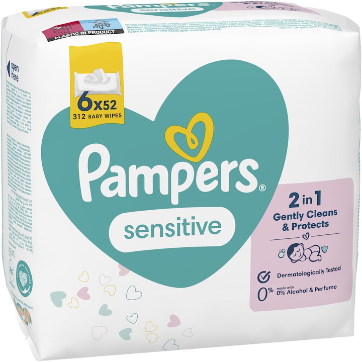 Мокри кърпички Pampers Sensitive, 6 пакета x 52, 312 бр