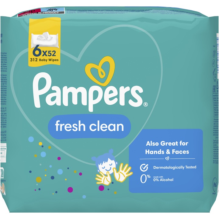 Мокри кърпички Pampers Fresh Clean, 6 пакета x 52, 312 бр