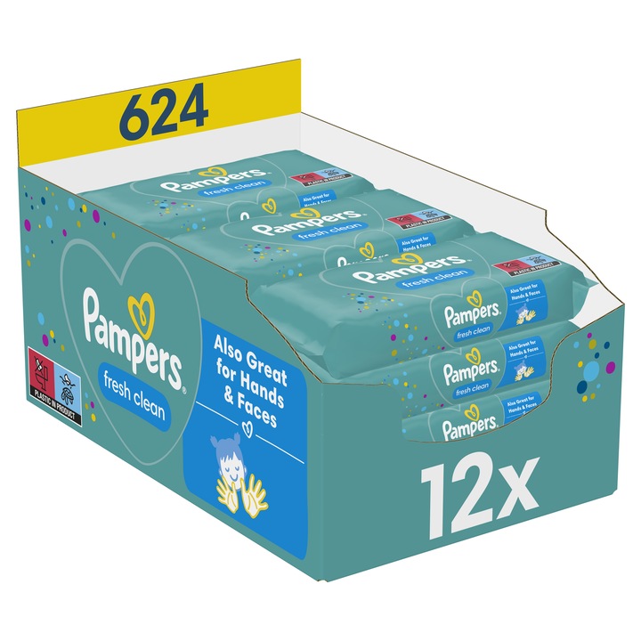 Мокри кърпички Pampers Fresh Clean, 12 пакета x 52, 624 броя