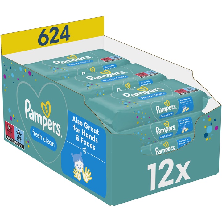 Мокри кърпички Pampers Fresh Clean, 12 пакета x 52, 624 броя