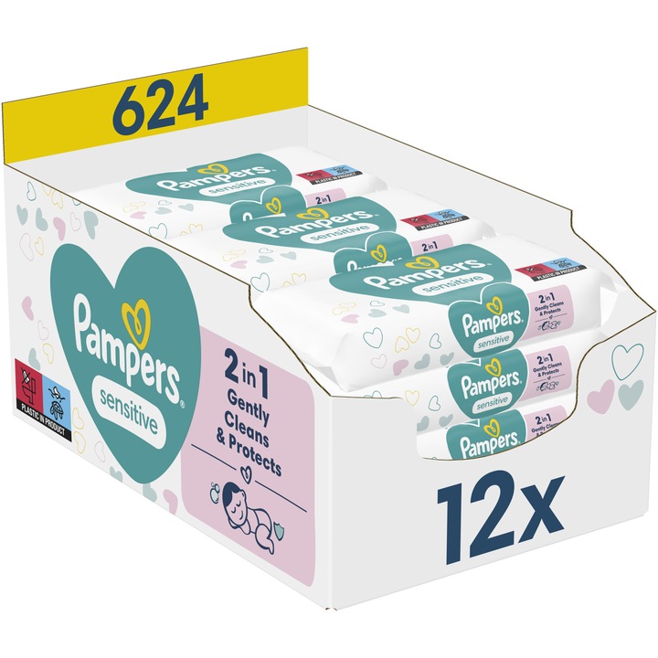 Мокри кърпички Pampers Sensitive, 12 пакета x 52, 624 броя