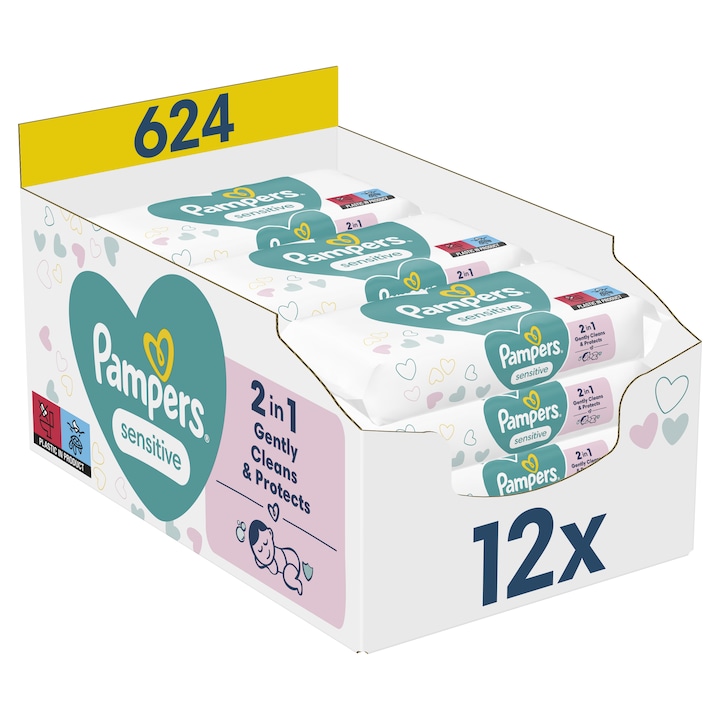 Мокри кърпички Pampers Sensitive, 12 пакета x 52, 624 броя