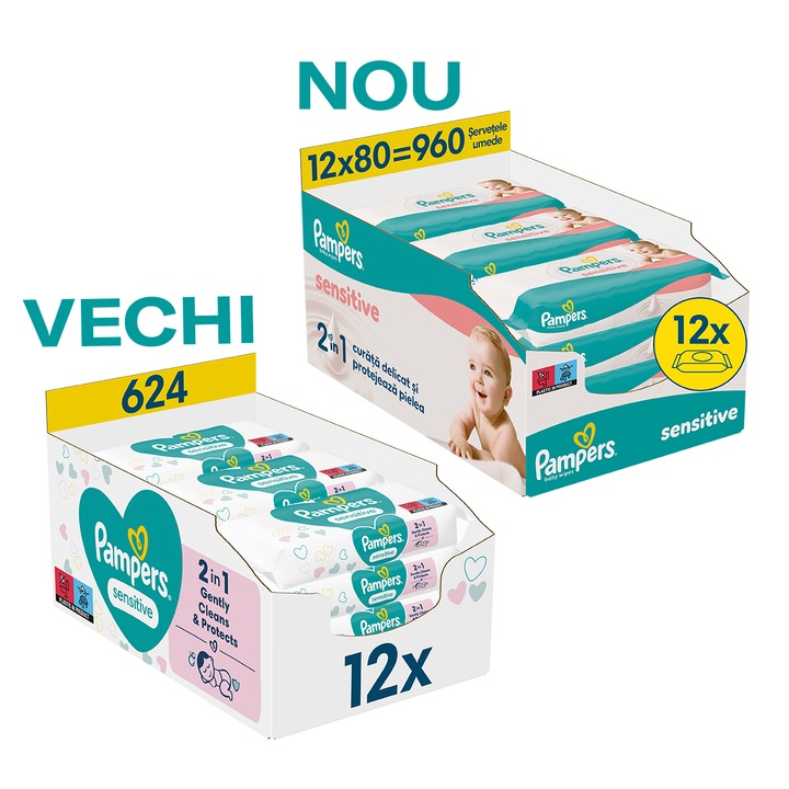 Мокри кърпички Pampers Sensitive, 12 пакета x 52, 624 броя