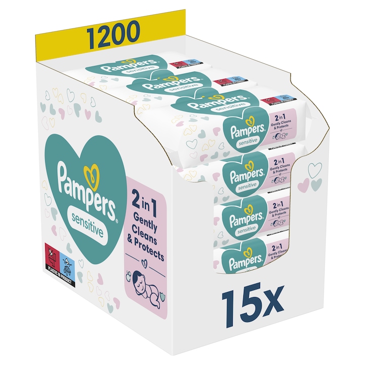 Мокри кърпички Pampers Sensitive, 15 пакета x 80, 1200 броя