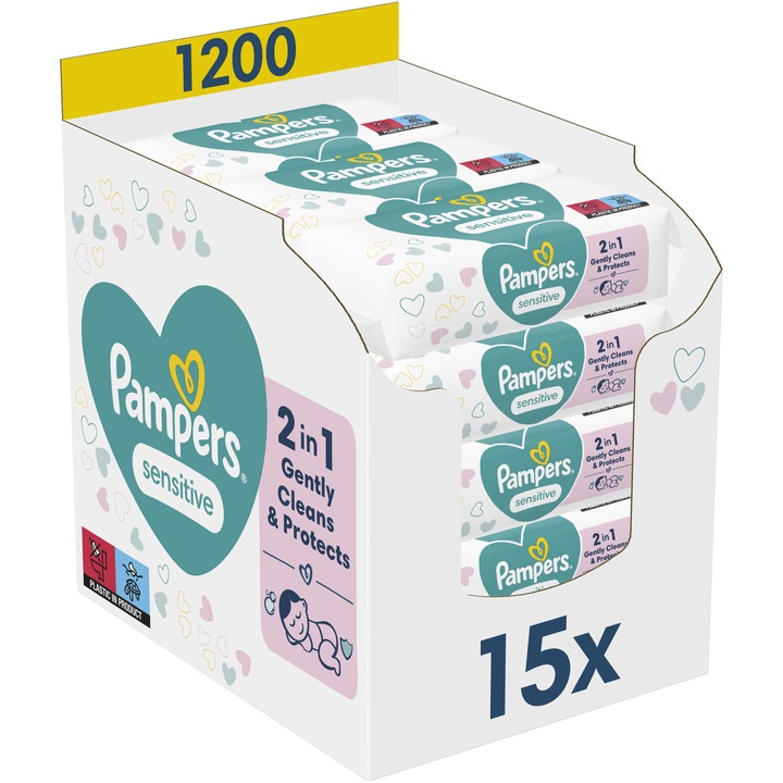 Мокри кърпички Pampers Sensitive, 15 пакета x 80, 1200 броя
