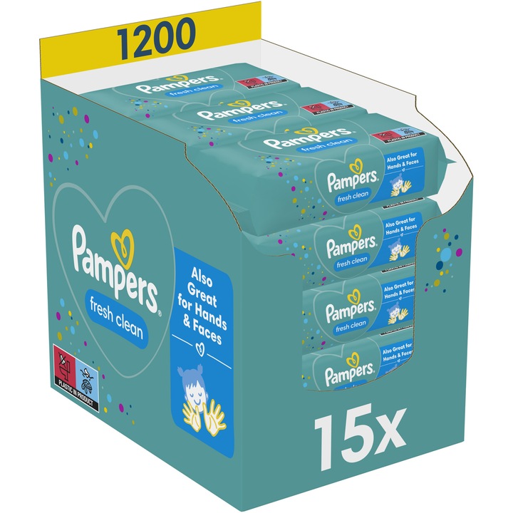 Мокри кърпички Pampers Fresh Clean, 15 пакета x 80, 1200 броя