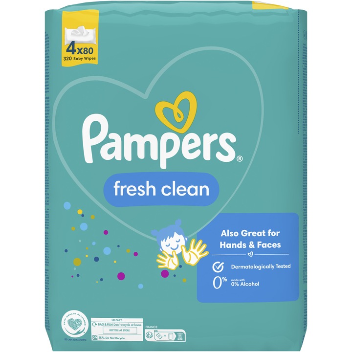 Мокри кърпи Pampers Fresh Clean, 4 пакета x 80, 320 броя