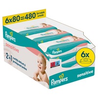 Servetele umede Pampers Sensitive, 6 pachete x 80 servetele, 480 buc