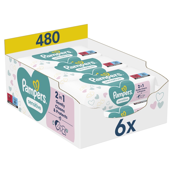 Мокри кърпички Pampers Sensitive, 6 пакета x 80, 480 броя