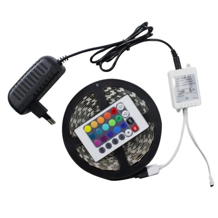 Banda LED Flag Light, 5m, RGB, Telecomanda, Adaptor