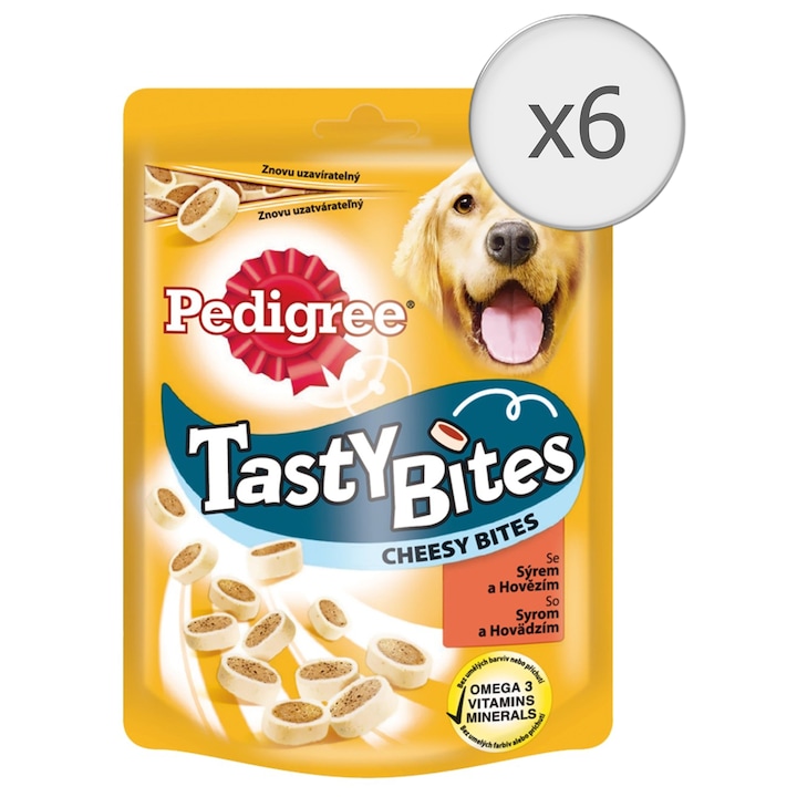 Pedigree Tasty Bites Cheesy jutalomfalat kutyáknak, 6 x 140 g