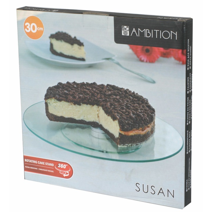 Ambition Susan 62072 forgatható üveg tortatál 30 cm, átlátszó
