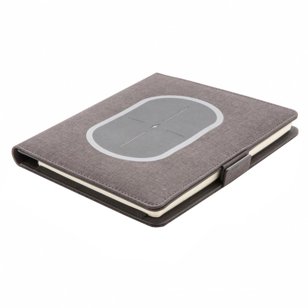 Agenda A5 cu coperta suport de incarcare wireless 5W, 128 pagini dictando, XD by AleXer, AR, poliester, pu, negru, breloc inclus