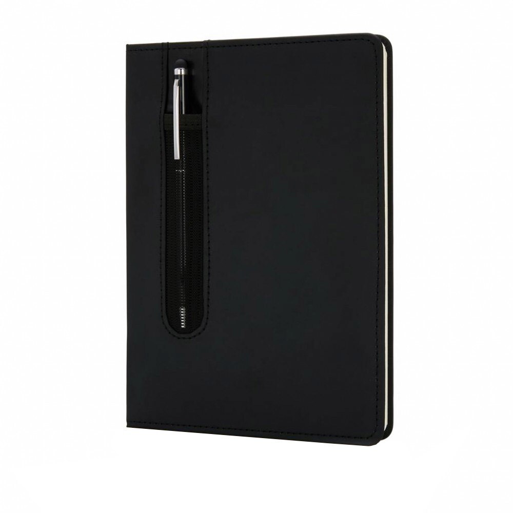 Agenda A5 coperta tare PU standard si pix metalic stylus, Everestus, SD, hartie, otel inoxidabil, negru, lupa de citit inclusa