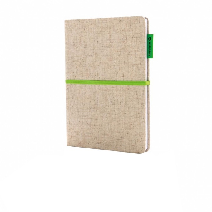 Agenda A5 din iuta si bumbac, ecologica, Everestus, EO, bambus, verde, lupa de citit inclusa