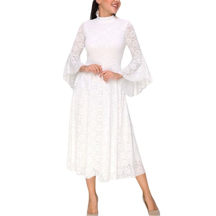 Елегантна рокля с широк ръкав, Eviza, бял, размер S