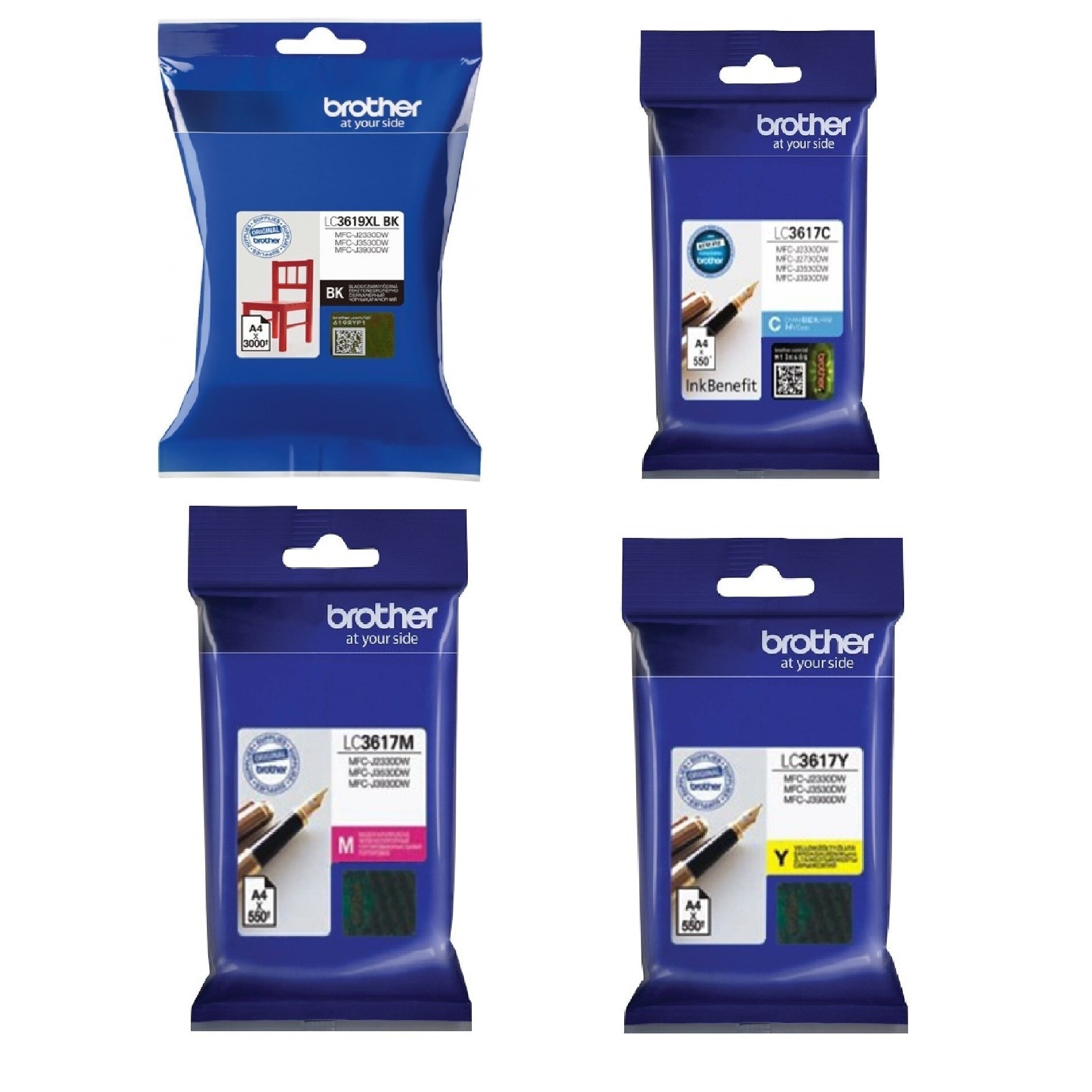 3619XL Set 4 Cartuse, original BROTHER, LC3619XL , BK LC3617 C/M/Y :MFC-J2330DWMFC-J2730DWMFC-J3530DWMFC-J3930DW