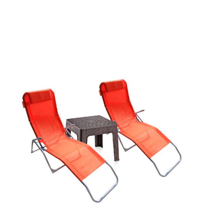 Set 2 sezlonguri pliant CULINARO oranj 140x58x98cm+masa