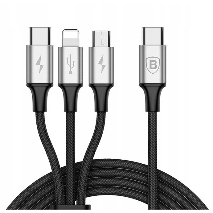 Cablu de date 3in1 Baseus, CAMLT-SUS1, 1.2m, Negru