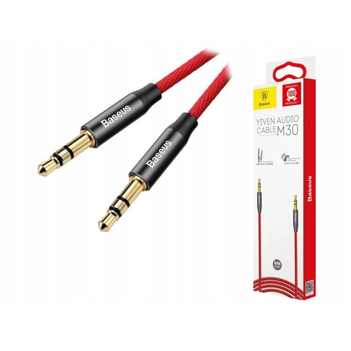 Cablu audio Baseus, CAM30-C91, Mini Jack 3.5 mm, 1.5 m, Rosu