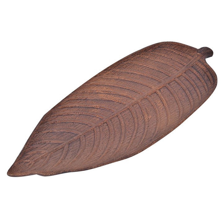 Декоративна чиния, Кали, кафява във формата на листо, 46х19 см