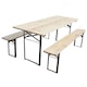 Set berarie STANDARD din lemn masiv de rasinos, 220x70 cm, pentru terasa sau gradina, o masa si doua banci, culoare natur