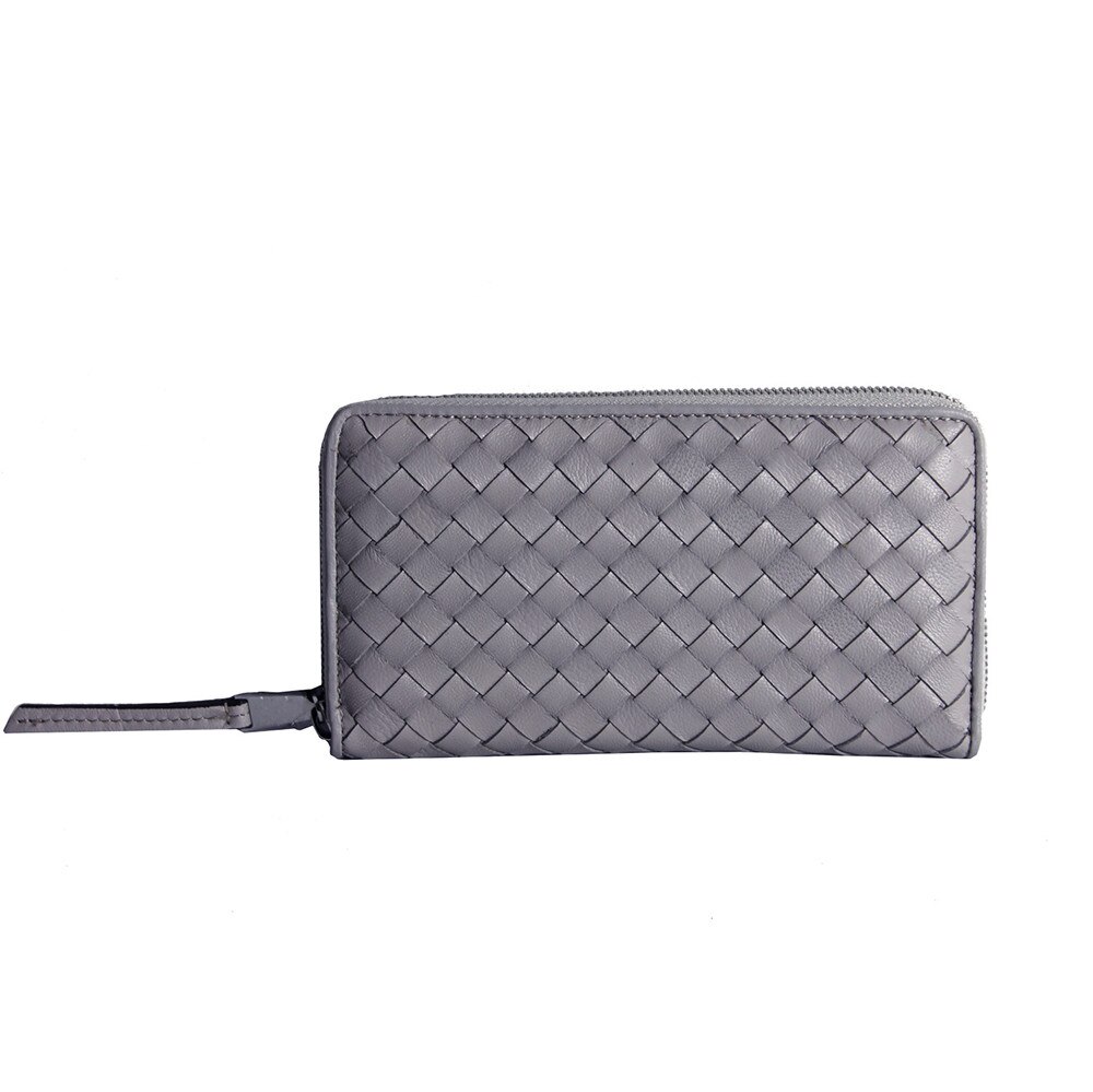 Portofel dama din piele naturala impletit manual, Dellaconte, Gri Albastrui 5416-36