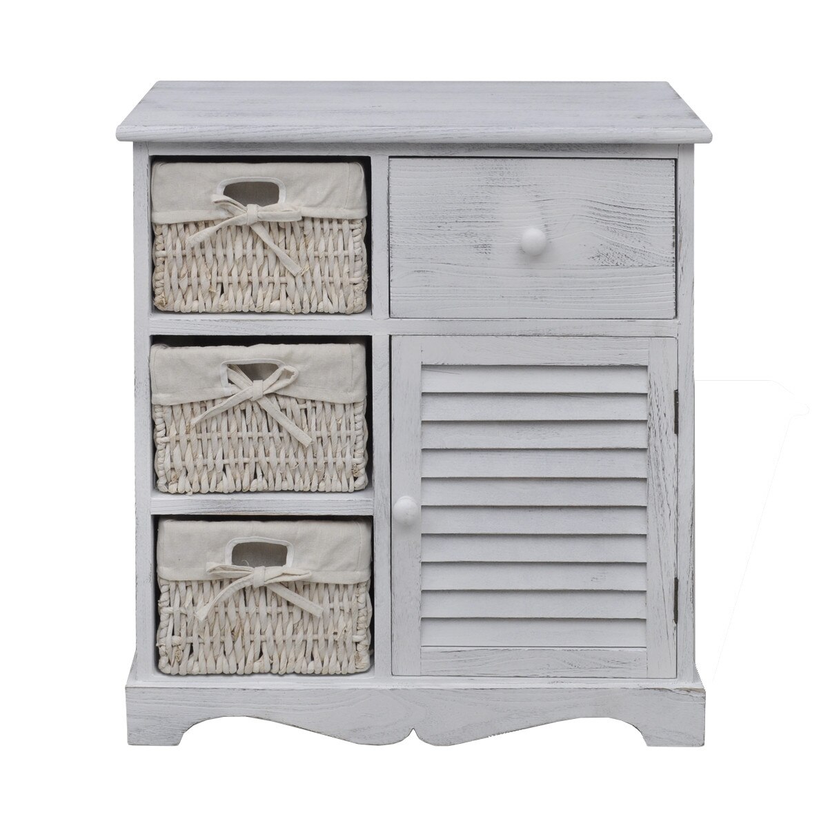 Cabinet din lemn cu 3 cosuri impletite, vidaXL , Alb, 60 x 30 x 63 cm