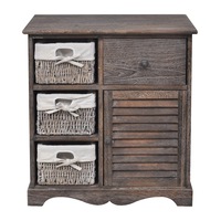 Dulap din lemn cu 3 cosuri impletite, vidaXL , Maro, 60 x 30 x 63 cm