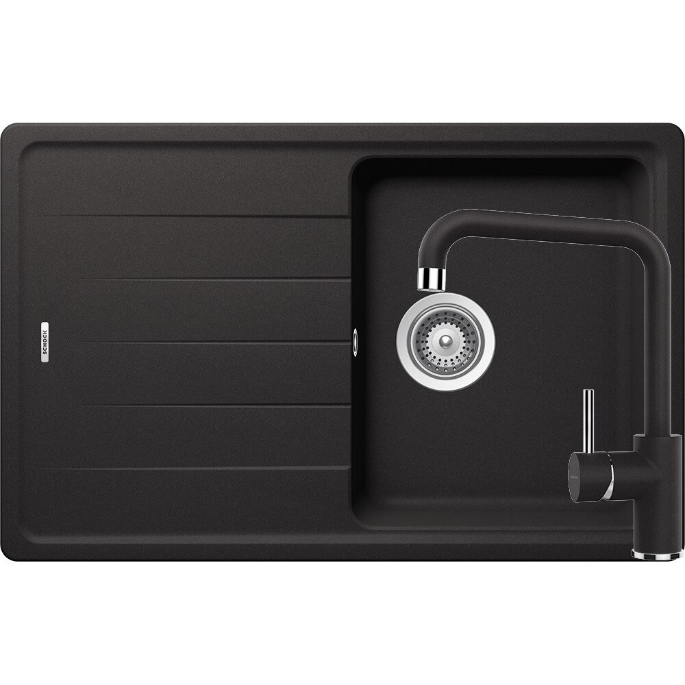 Kit chiuveta Schock Element D-100S 780 x 500 mm si baterie Schock Fonos Nero Cristalite