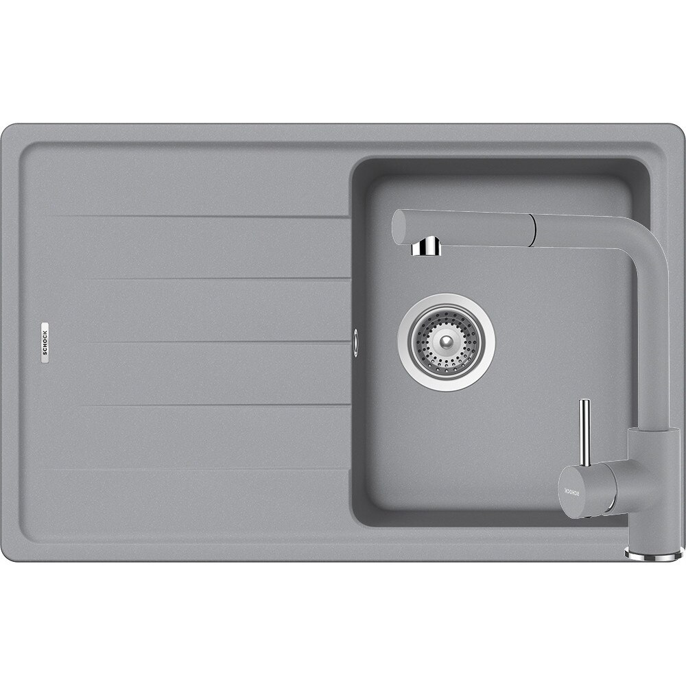 Kit chiuveta Schock Element D-100S 780 x 500 mm si baterie Schock Napos cu Dus Extractibil Croma Cristalite