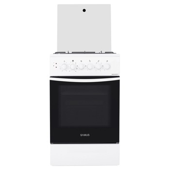 Aragaz Samus SM 550 AEBS1E, 3 Arzatoare gaz, 1 Zona de gatit electrica, Cuptor electric, 48 l, Timer, Alb Aragaz Samus SM 550 AEBS1E, 3 Arzatoare gaz, 1 Zona de gatit electrica, Cuptor electric, 48 l, Timer, Alb