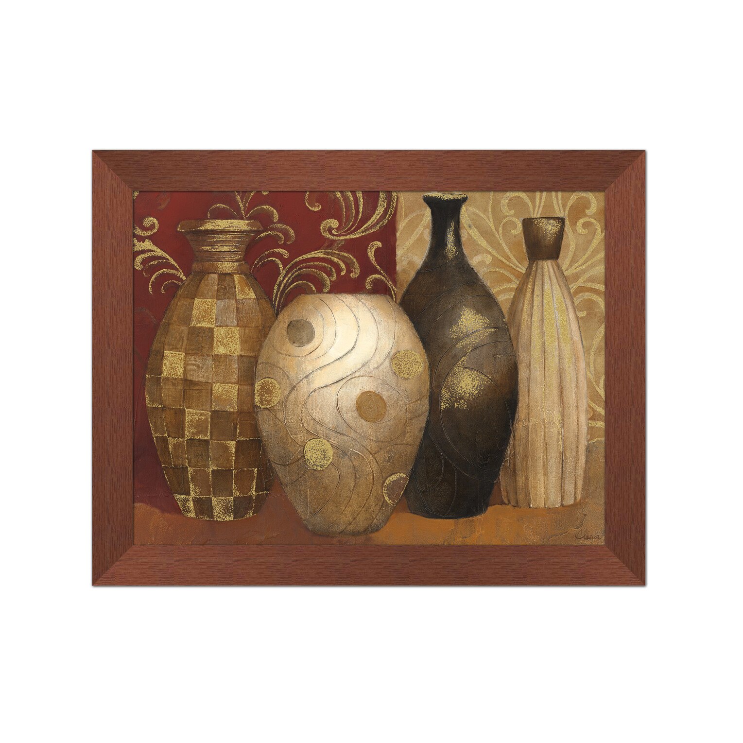 Tablou Inramat cu foita de aur - Vaze, Natura moarta, Abstarct, Rama maron, 30 x 40 cm