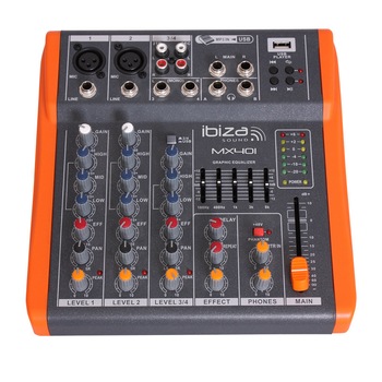 Mixer DJ Ibiza, 4 canale cu egalizator, efecte, USB Mixer DJ Ibiza, 4 canale cu egalizator, efecte, USB